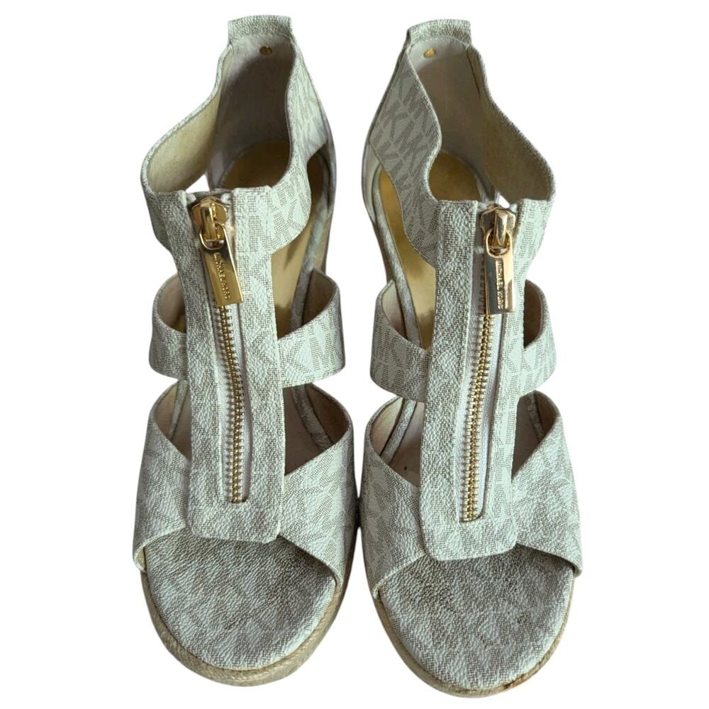 Michael Kors Vanilla Damita Logo MK Signature Wedge Sandals Women 7.5 Shoes - Picture 5 of 11